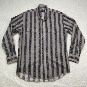 Wrangler Brushpopper Western Shirt Mens Large Striped Aztec Southwest Rodeo USA